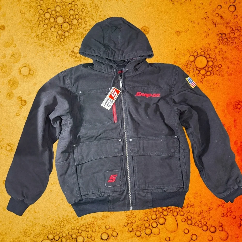 Snap-On Black Canvas Workwear Bomber with Red Lettering - Picture 1 of 16